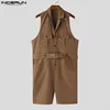 INCERUN 2024 Korean Style Jumpsuits Mens Summer Fashion Rompers Shorts Casual Solid Well Fitting Belt Sleeveless Bodysuits S-5XL 4