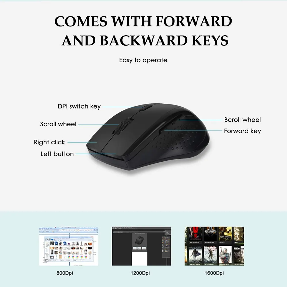 Wireless Mouse Mini Silent 2.4G USB Computer Mouse Optical Mice Noiseless Adjustable DPI for Windows Mac Linux