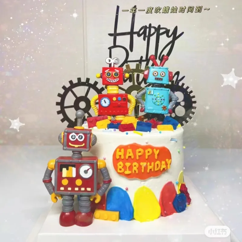 Robot taartdecoratie, 11 stuks, cupcake-decoratie, robot, cupcake-toppers, kinderrobot, verjaardag, taarttoppers