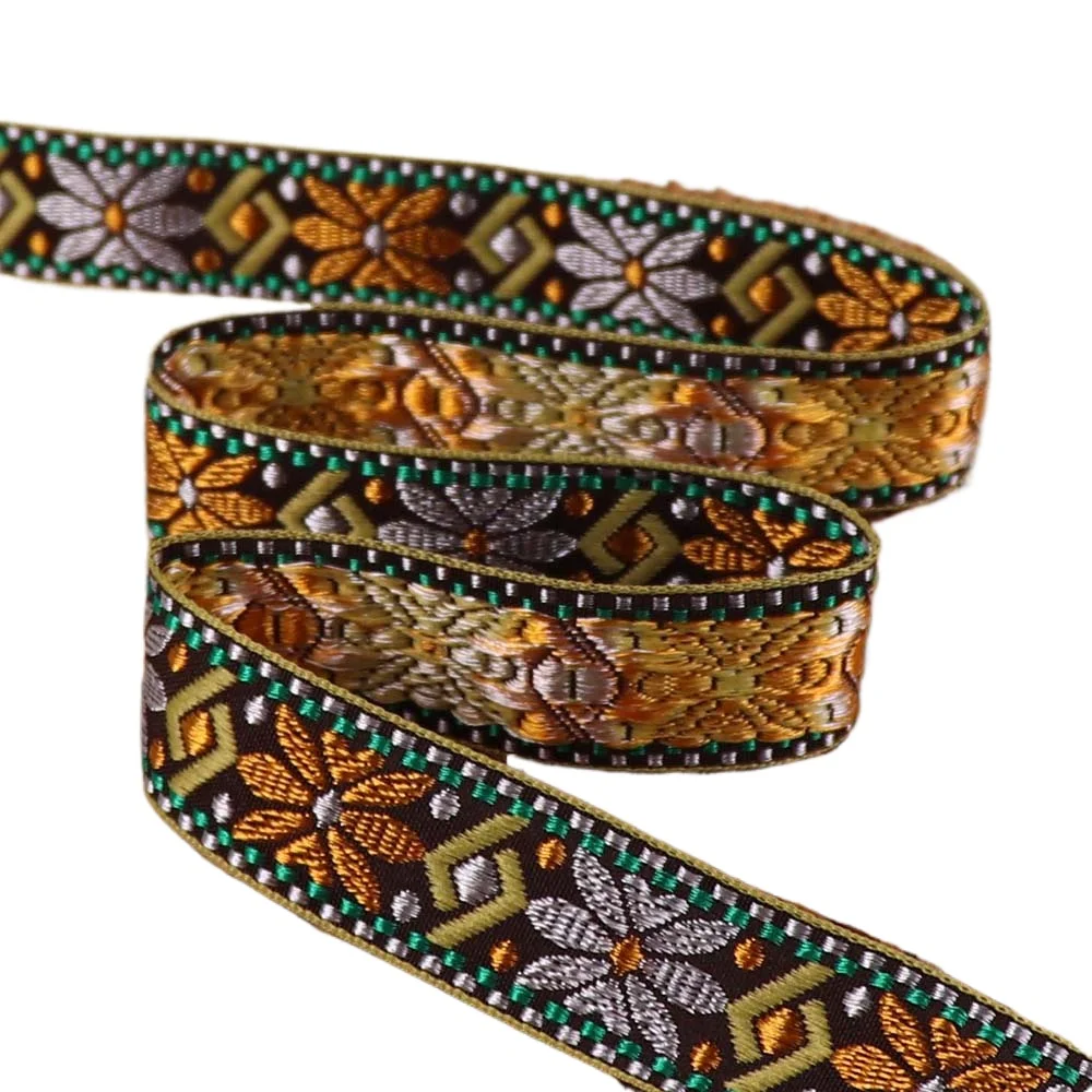 Sewing Ribbon 2.3cm Vintage Geometric Jacquard Embroidered Ribbons Webbing for Collar