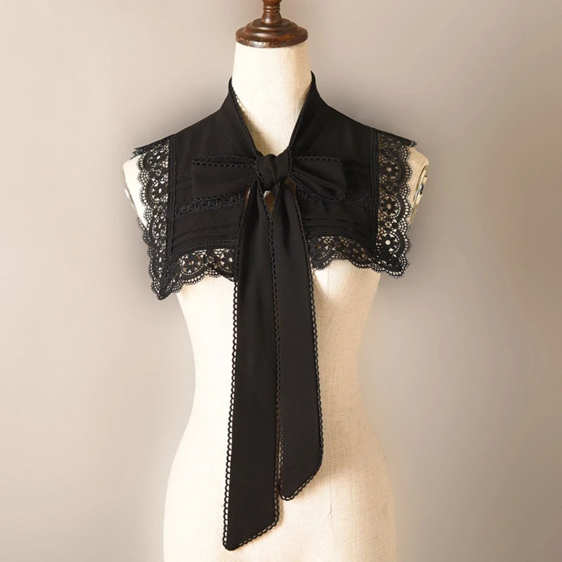 

Detachable False Collar Embroidery Flower Hollow Shawl Wrap Lace-Up Bowknot Petals Shaped Capelet Shrugs for Women Girls