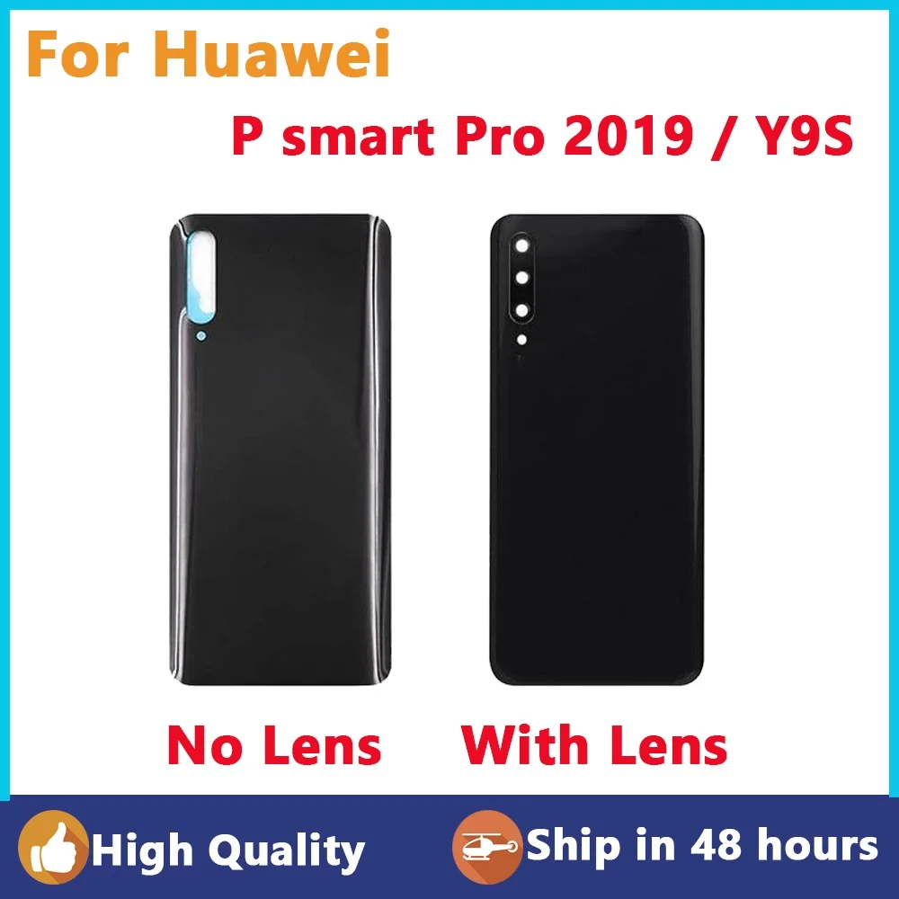 Huawei P 스마트 프로 2019 후면 유리 패널 배터리 커버, 후면 문짝 하우징 케이스, 화웨이 Y9S 배터리 커버, 카메라 렌즈 포함