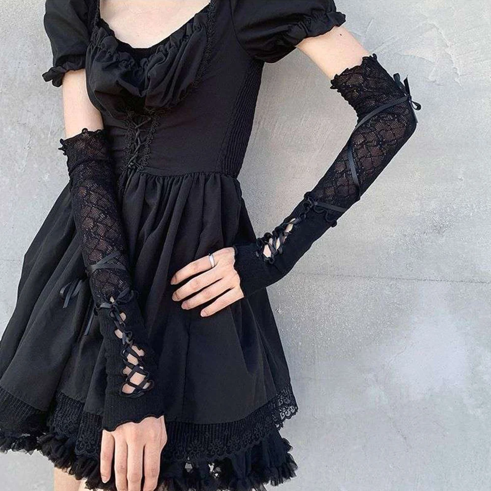 

Bow Tie Long Gloves Lace-Up Sun Protection Cuff Sunscreen Sleeve Elastic Arm Sleeves Cuffs Bowknot Hollow Out Mangas Sleeves