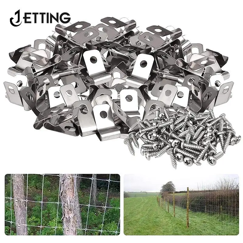 Morsetti e viti per cavi di recinzione da 100 pezzi, morsetto per clip di montaggio per recinzioni agricole per il montaggio di filo saldato calibro 12-16 su legno