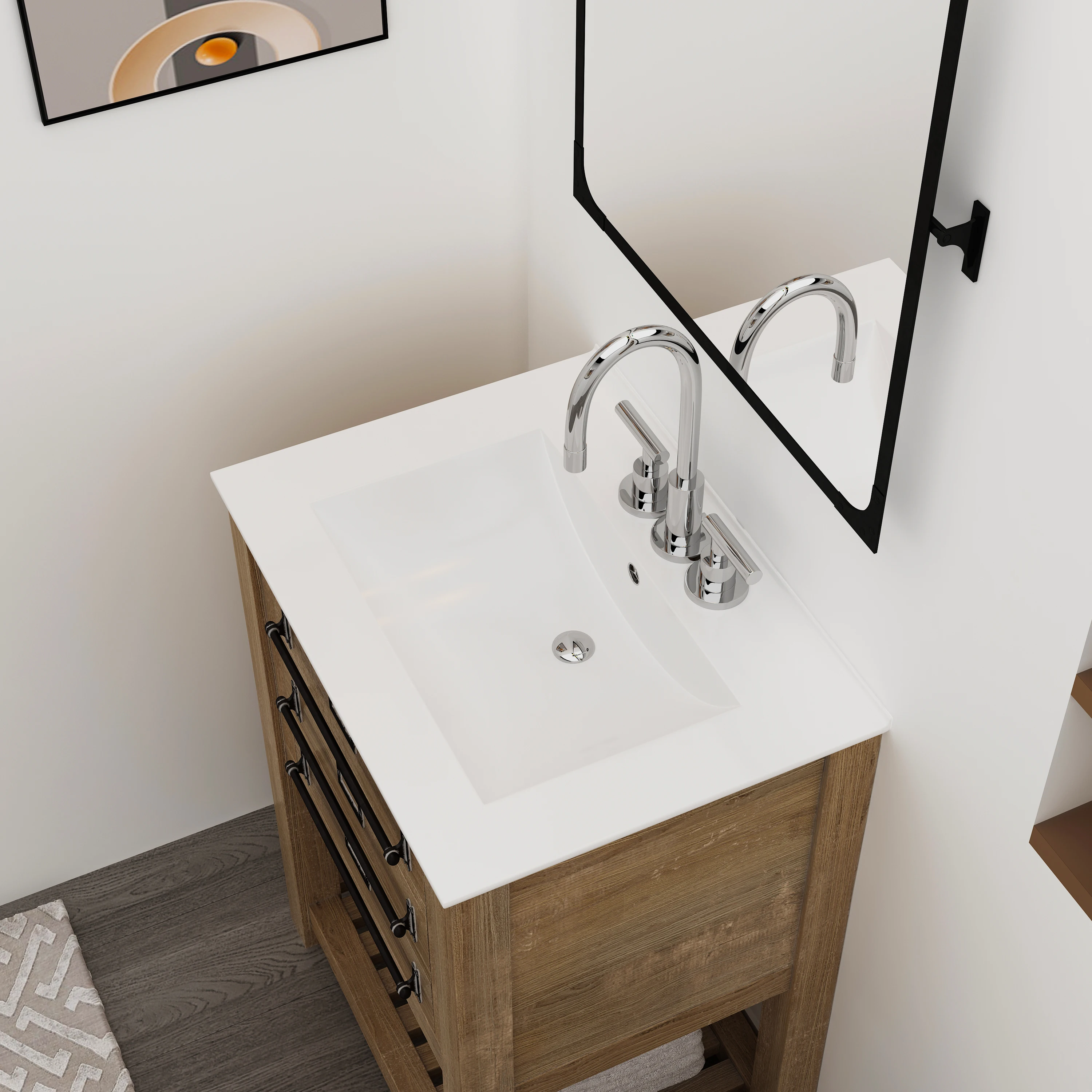 MEJE 24/31/36 Inch Rectangle Drop in Vessel Sink, White Ceramic Bathroom Vanity Top Sink with Three Faucet Holes