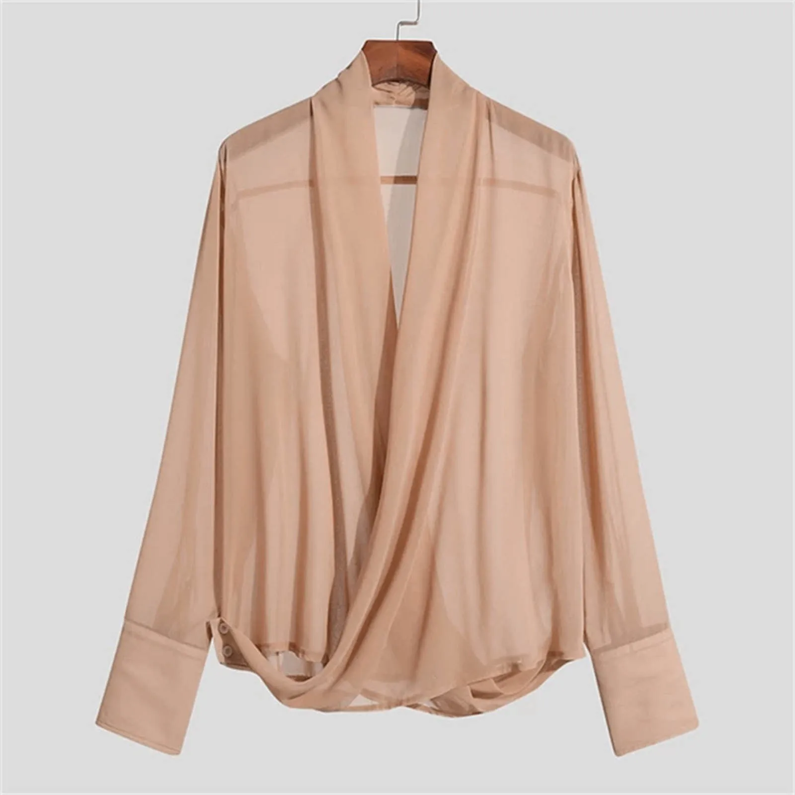 

Sexy Chiffon Shirts Solid Color Shirt See Throught Blouse Thin Men's Shirts Comfortable Camisas Hombre Temperamental Blusas 2023