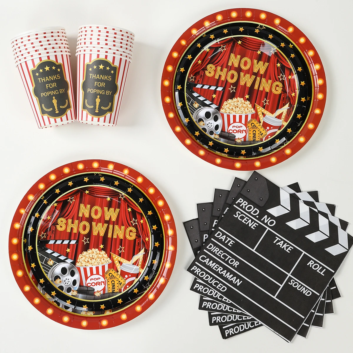 Disposable Tableware Paper Napkins Cinema Movie Night Themed Decoration Disposable Tableware Paper Plates Napkins Film Club Film Event Birthday Party Supplies