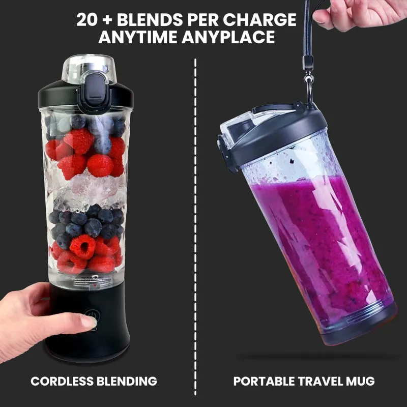 Portable Personal Blender for Smoothies and Shakes with 6 Blades Type-C USB Rechargeable Mini Blenders Leakproof Travel Lid 4