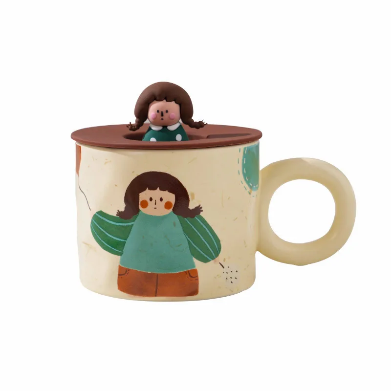 Cute Cup With Cover Creative Mug Ceramic Cup Mug for Coffee Tea