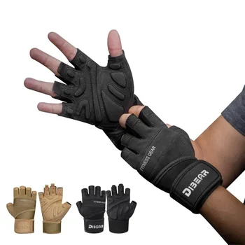Half Finger Bodybuilding Gym Gloves Weightlifting Dumbbell Kettlebell Training Workout Anti-Slip Fitness Gloves for Men Women 1