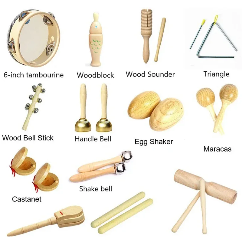 Children Musical Instrument Toys Montessori Natural Wooden Drum Harmonica Orff Instrument Kindergarten Music Play Learning Toys 5