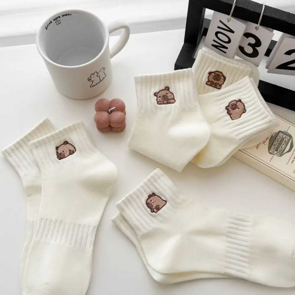 

Cartoon Capybara Socks Casual Elastic Soft Cotton Socks White Breathable Summer Hosiery Girls