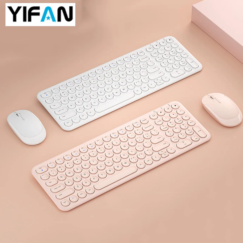 Recarregável Ultra Slim Teclado Silencioso e Ratos Combo com Teclas Redondas para Computador Mouse sem Fio 2.4ghz Usb