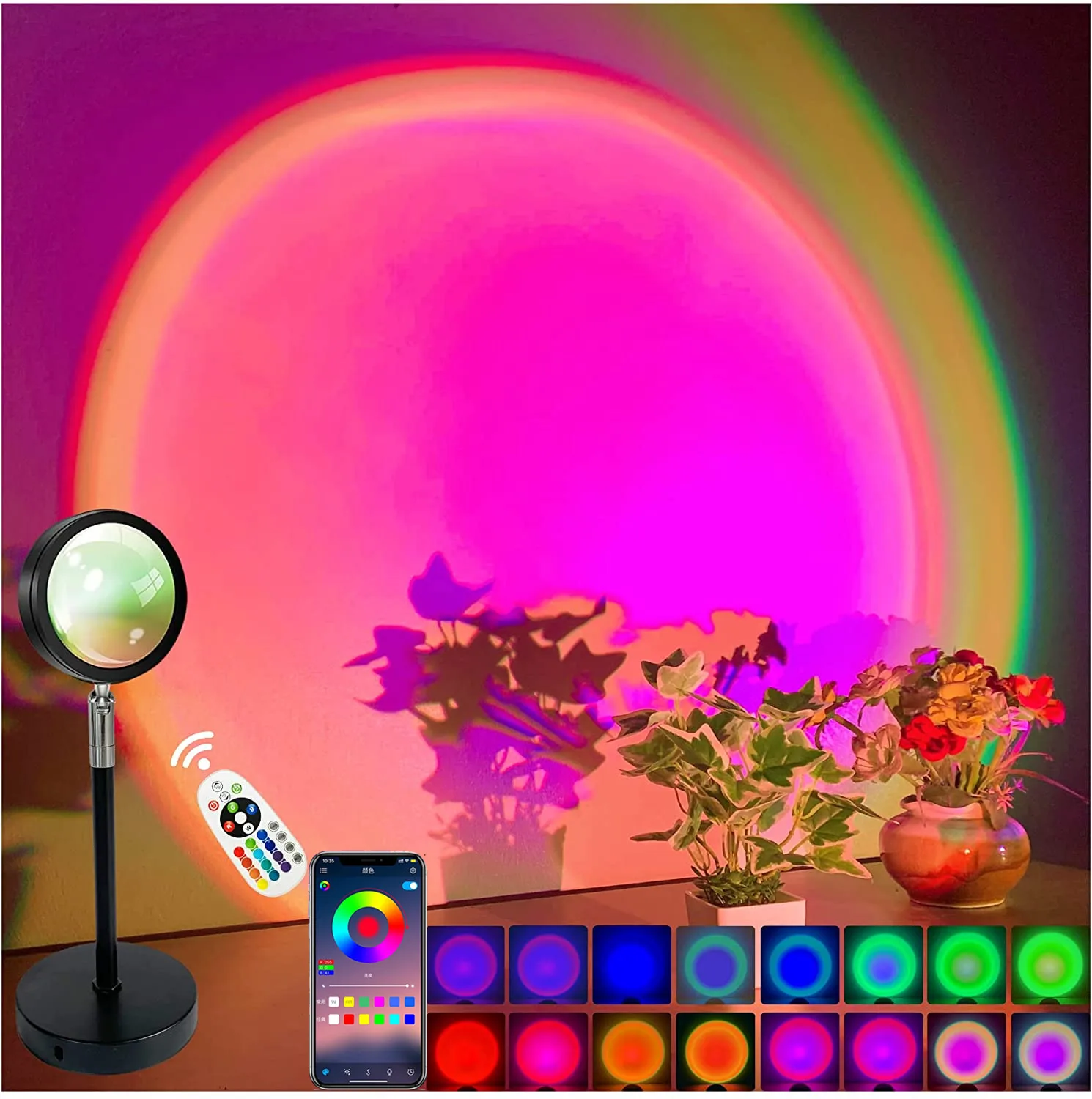 Lampe de nuit Bluetooth intelligente, projecteur de coucher de soleil  arc-en-ciel pour la maison, fond de café, décoration murale, atmosphère,  lampe de Table - AliExpress