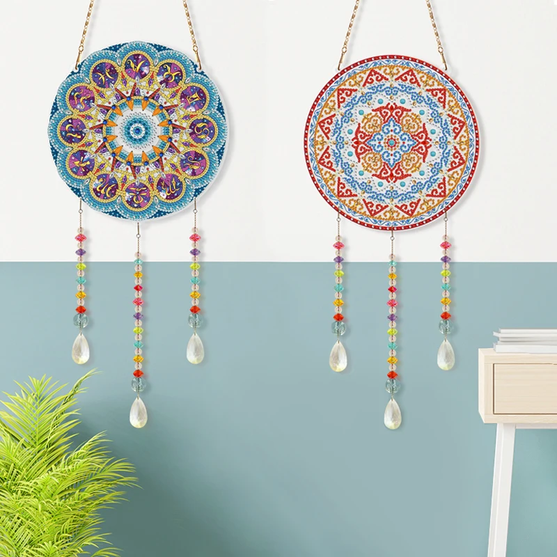 

New Mandala Flower Tassel Pendant Wind Chimes DIY Diamond Painting Wind Chimes Handmade Diamond Embroidery Home Wall Decoration