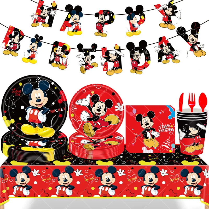 

Mickey Mouse Party Decoration Disposable Tableware Set Paper Cup Plate Baby Shower Tablecloth Kids Birthday Party Favor Supplies