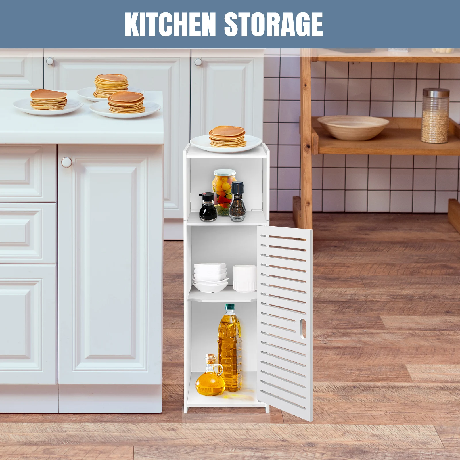 Narrow 3-Tier Storage Cabinet with Door - Space-Saving Bathroom Shelf Organizer for Kitchen, Living Room, Hallway: 3 - 5 Days Free Delivery Only UK