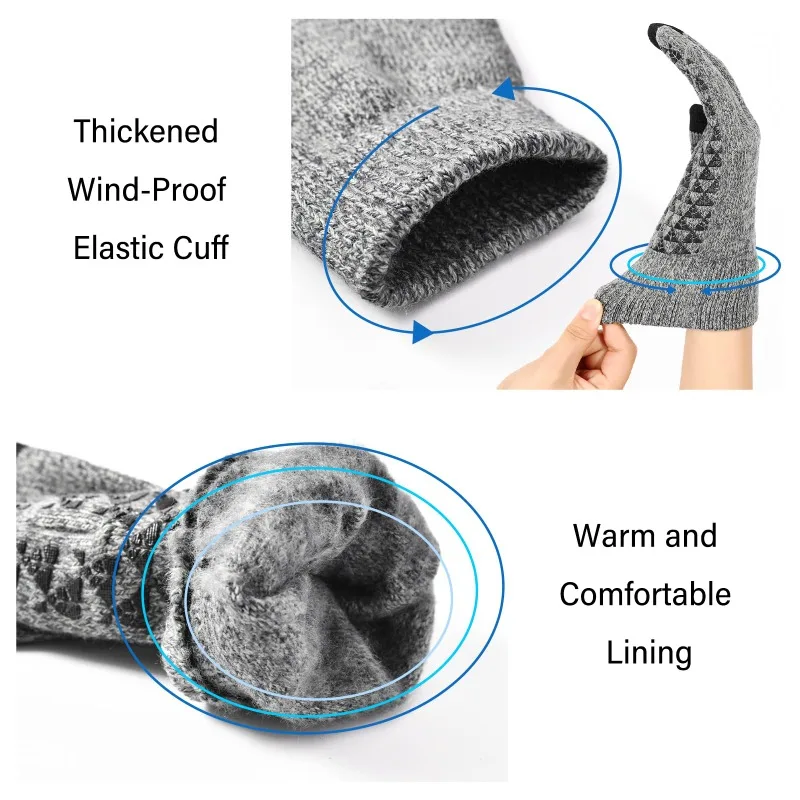 Winter Warm Touch Screen Gloves Waterproof Non-slip Thickened Knitted Gloves Suitable for Outdoor Driving Cycling and Skiing 5