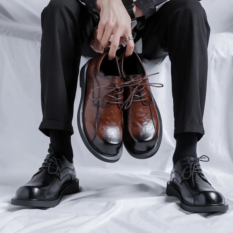 

Derby Shoes Men Soft Leather Vintage Business Casual Fashion Dress Shoes Male Wedding Leather Shoes