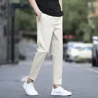 2025 nouveau été cheville longueur pantalon hommes coupe droite mode mince marque vêtements couleur unie pantalon décontracté mâle 28-38 2