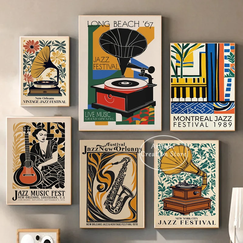 Monterey Jazz Festival Poster Jazz Guitar Vintage Music Canvas Painting Stampe Soggiorno Wall Home Decor Music Festival Poster