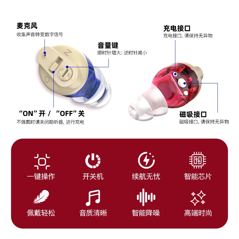 Multi-color Charging Long Life Portable Mini CIC Invisible Magnetic Rechargeable In-Ear Adjustable Hearing Aid For Deaf and Elde hearing aid