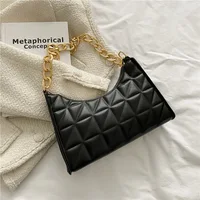 Women's Diamond Pattern Shoulder Bag PU Leather Solid Color Niche Chain Handbag Fashion Females Underarm Shopping Bag 3