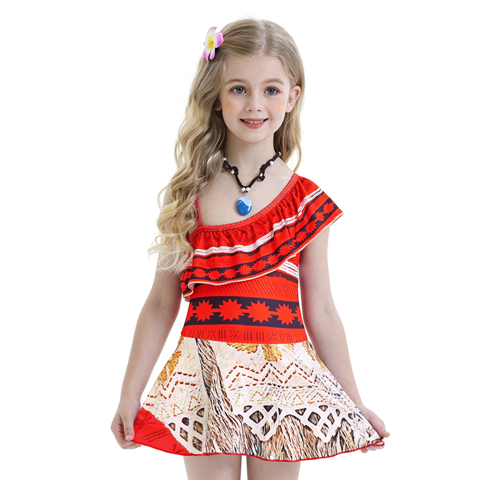 

Kids Moana Holiday Costume Movie Top Skirt Necklace Wigs Suit Child Fancy Cosplay Dress Girls Halloween Carnival Party Outfit