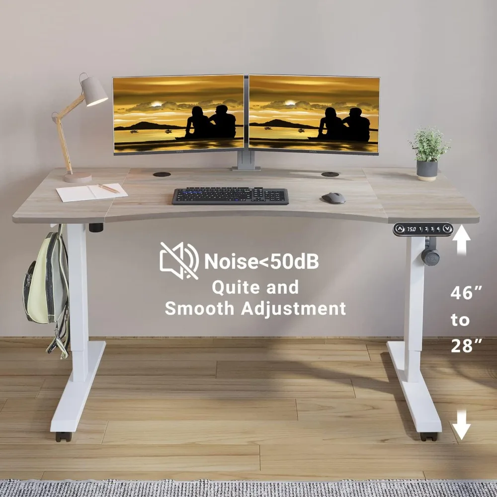 "height-adjustable 55" x 30" electric sit-stand desk with split surface for home office use"