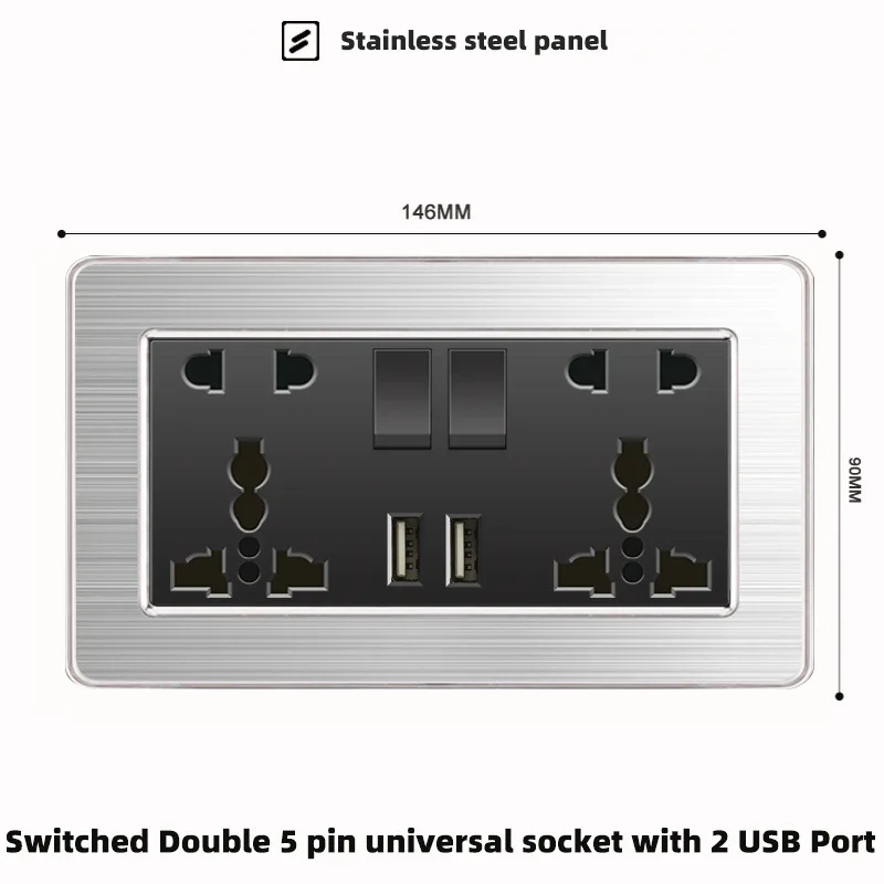Universal wall switch stainless steel with LED