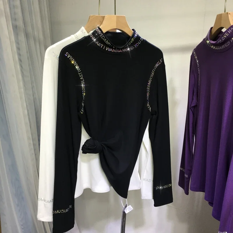 

Женская футболка с длинным рукавом, осенне-зимняя футболка с блестящими буквами