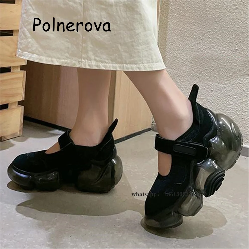 Air Mesh Pumps Hook Bubble Base Height Increasing Women's Shoes Thick Sole Summer Solid Shallow Mary Jane Comfortable Shoes