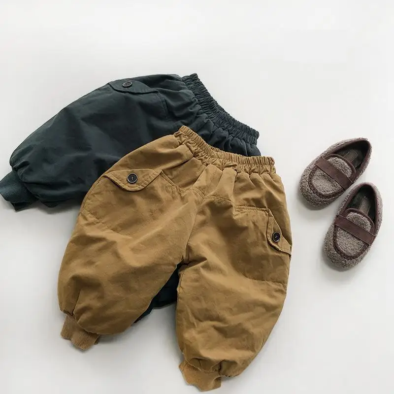 

Winter New Children Plus Velvet Thick Warm Trousers Baby Boy Girls Solid Casual Pants Kids Toddler Fleece Versatile Harem Pants