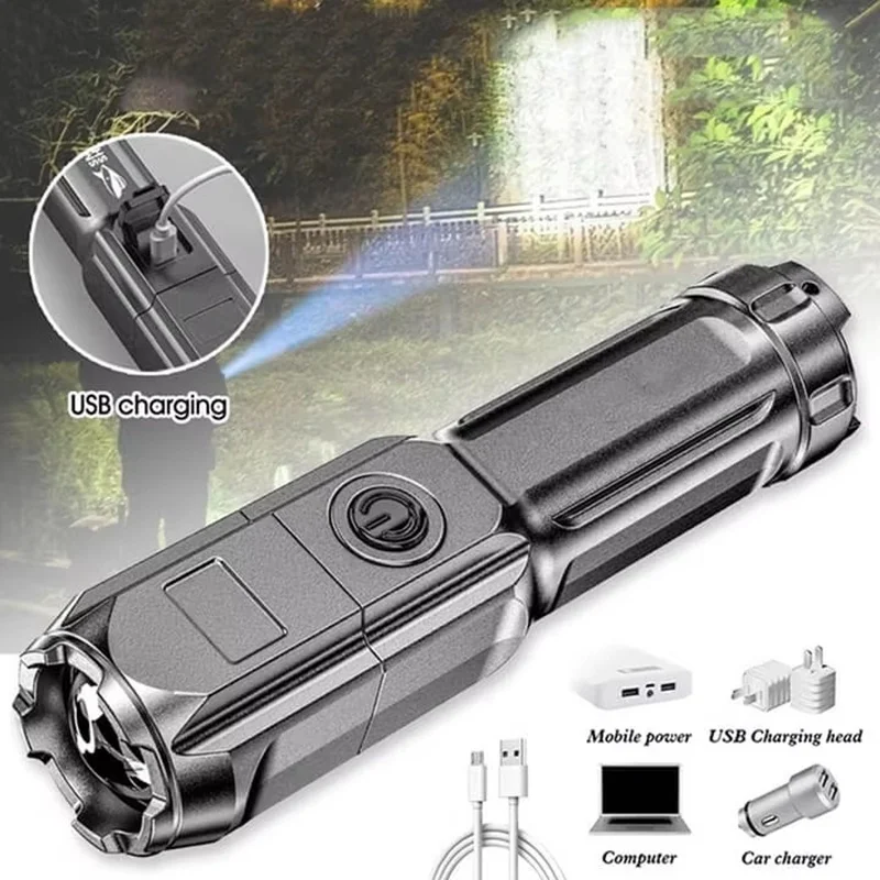 휴대용 강력 라이트 플래시라이트 충전식 USB 18650 방수 줌 낚시 사냥 캠핑 1 루멘 LED 전술 플래시라이트