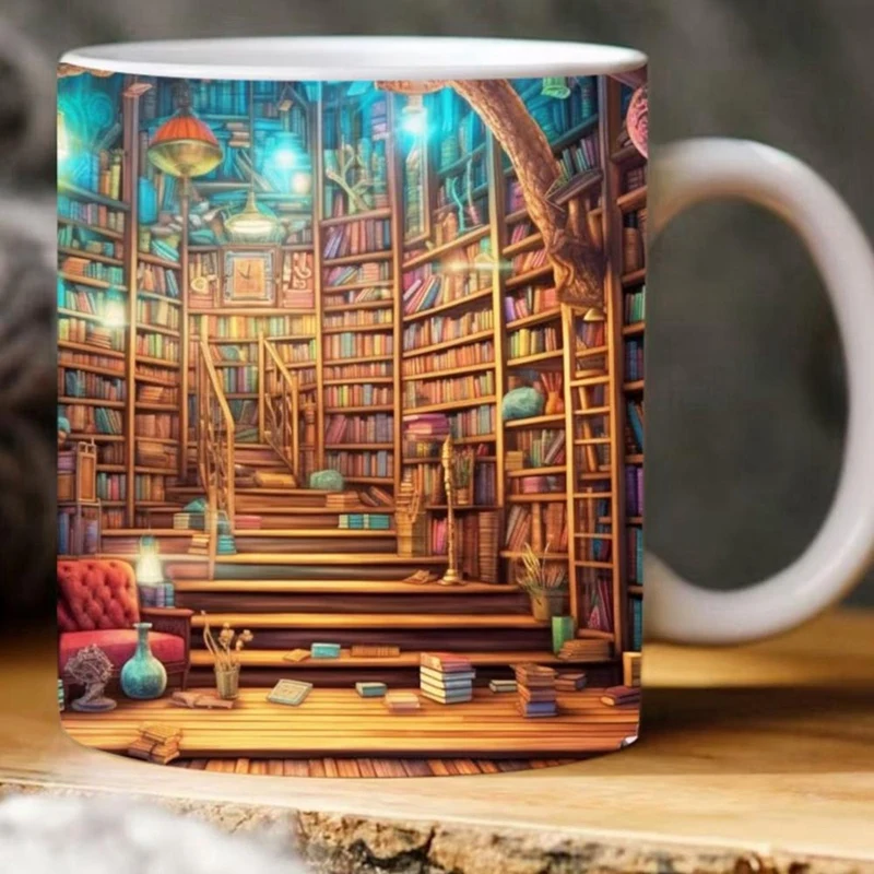 

Bookshelf Mug 11Oz - A Library Shelf Cup, Library Bookshelf Mug, Book Lovers Coffee Mug, Creative Space Design No.11