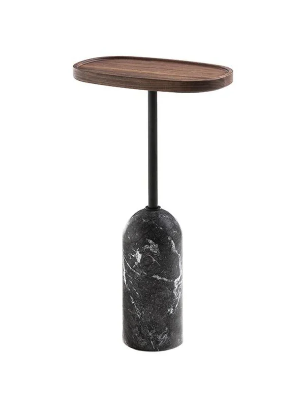 

Light Luxury New Chinese Style Solid Wood Edge Small round Table Retro Marble Corner Table