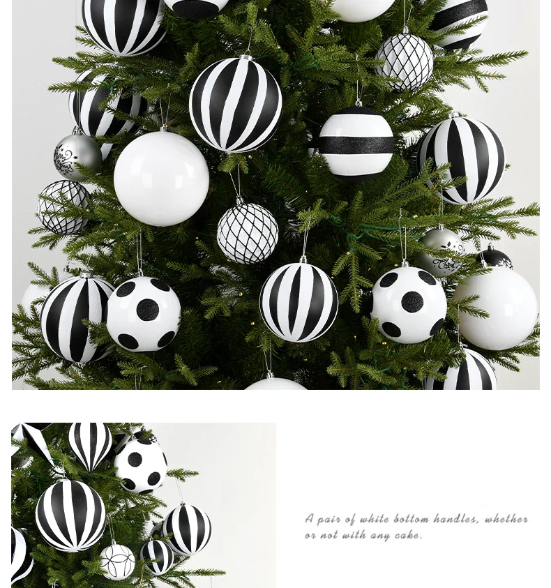 Description Picture 5 of item8-30cm 1-6pcs Christmas Tree Decoration White Black Balls Christmas Home Holiday Party Ornaments Hanging Ball 2024 New Year Gift