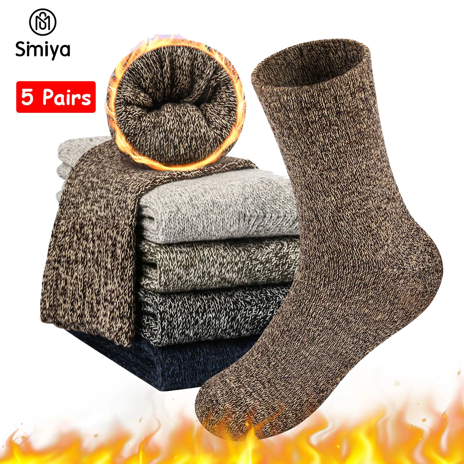 Yeblues 5 Pairs Wool Socks Mens, Thick Warm Winter Socks, Hiking