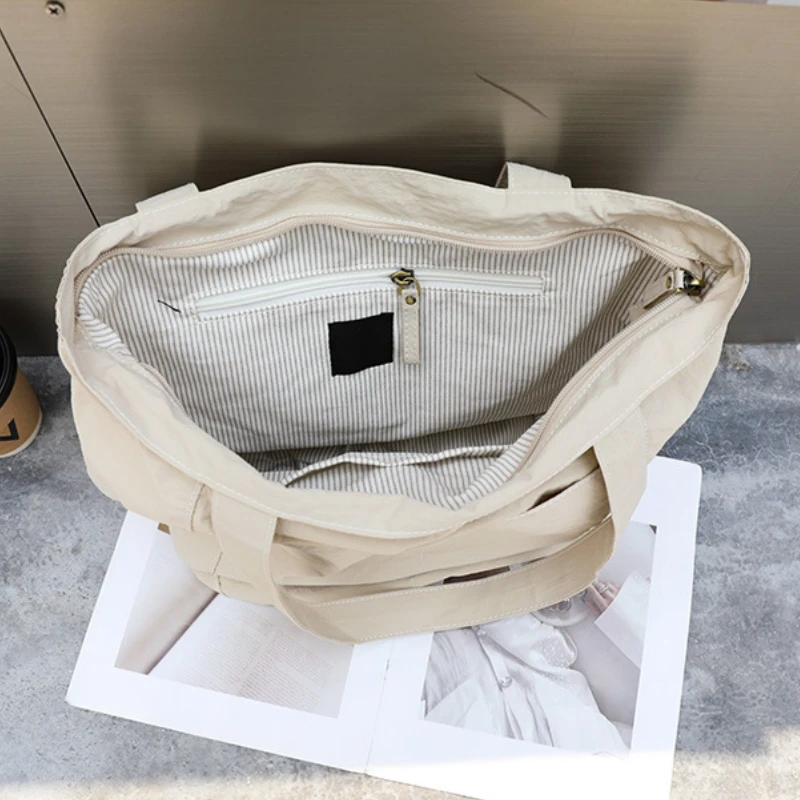 Casual Tote Bag Nylon Soft Handbag Large Capacity Storage Bag 2023 New Trend Simple Solid Color Student Shoulder Bag All-match
