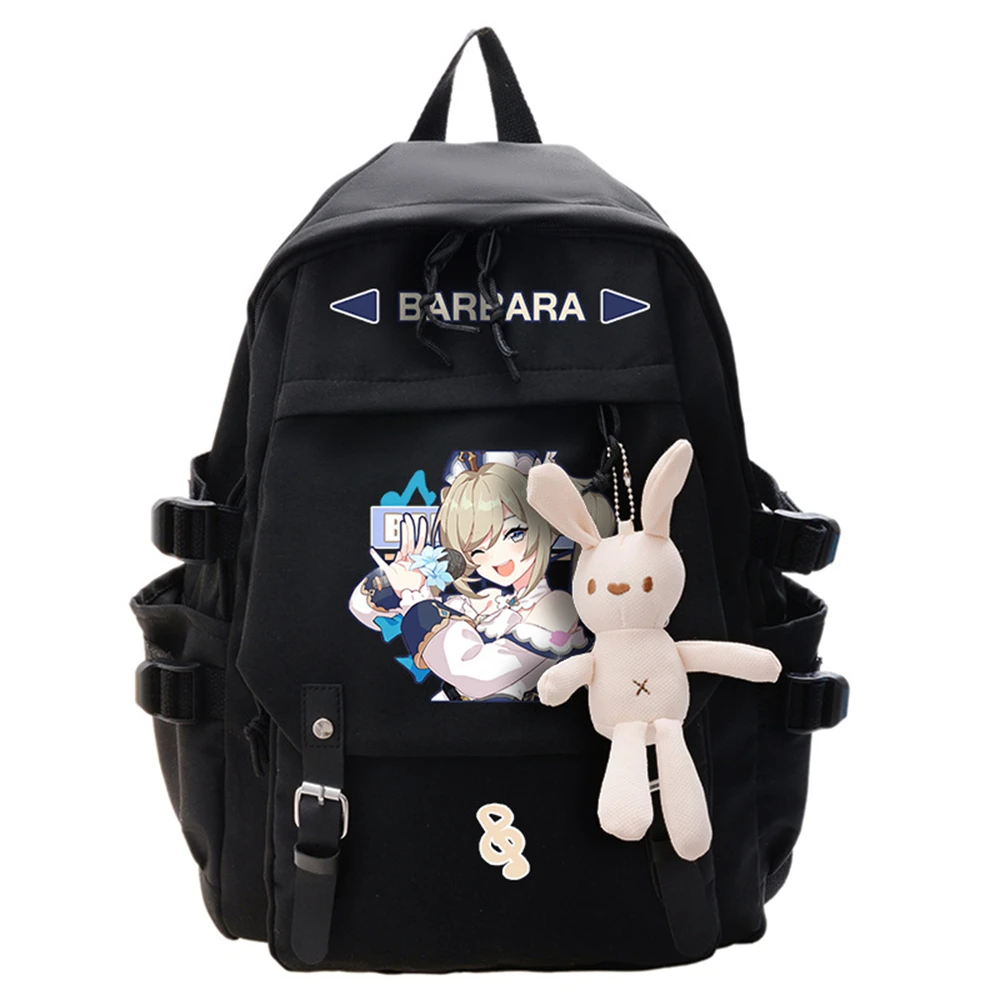 

Genshin Impact Backpack Nylon Zip Packsack Leisure Knapsack Travel Laptop Bag Student Cartoon Printing Schoolbag Free Pendant
