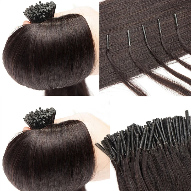 Straight Keratin Tip Human Hair Extension 30Inch Pre Bonded I Tip Hair Extensions For Women Fusion Remy #2 Dark Brown Color
