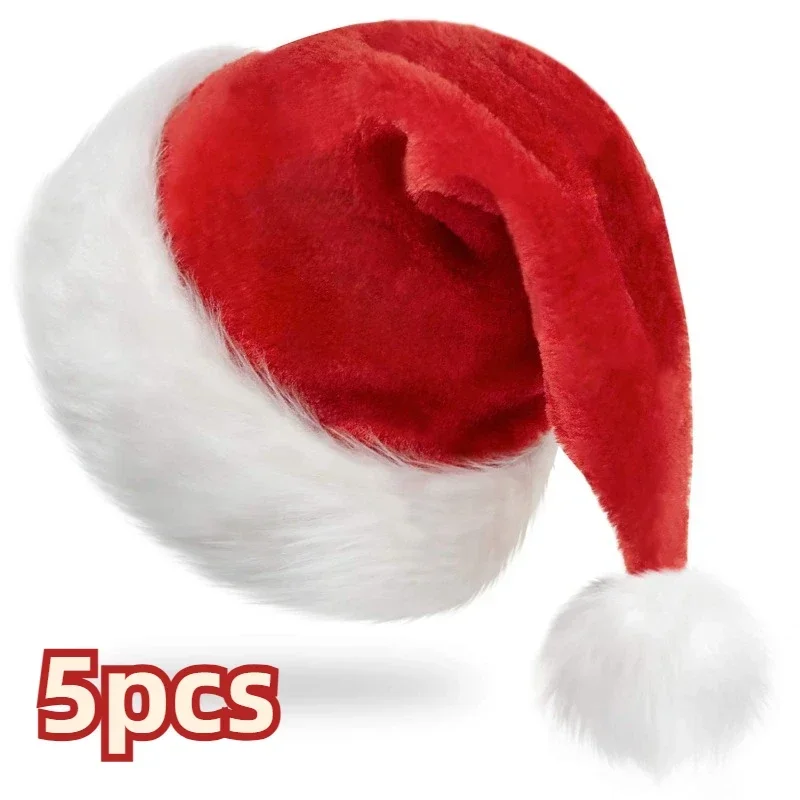 5/1PCS Thickened Plush Christmas Hat for Adults Kids Soft Velvet Santa Claus Caps Hats Xmas New Year Festival Party Decor Gitfs