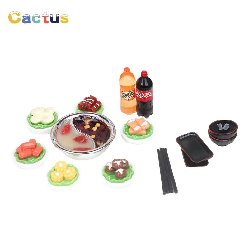 

15 шт. 1:12 миниатюрный набор еды для кукольного домика Yuanyang Hotpot Овощной Мясо обеденная тарелка палочки для еды модель для напитков игрушка для декора кухни