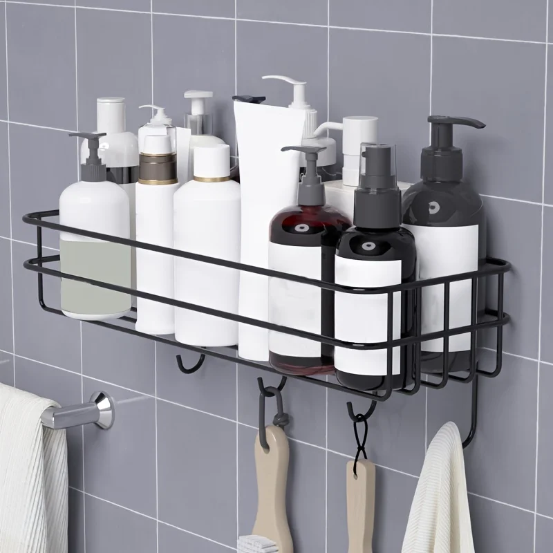 Storage Rack Hooks Kitchen Bathroom Bedroom Office Wrought Iron Bathroom Shelf Punch Free Hanging Shelf 1pc