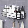1pc Storage Rack With Hooks For Kitchen Bathroom Bedroom Office, Wrought Iron Bathroom Shelf, Punch Free Hanging Shelf 3