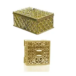Silver-Color Hollow Flower Pattern Mini Treasure Jewelry Box Set (2 pcs gold color)