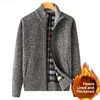 Thickened Fleece Knitted Cardigan for Middle-Aged Men Autumn Winter Large Size Sweater Loose Fit Long Sleeve Stand Collar