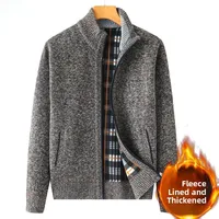 Thickened Fleece Knitted Cardigan for Middle-Aged Men Autumn Winter Large Size Sweater Loose Fit Long Sleeve Stand Collar