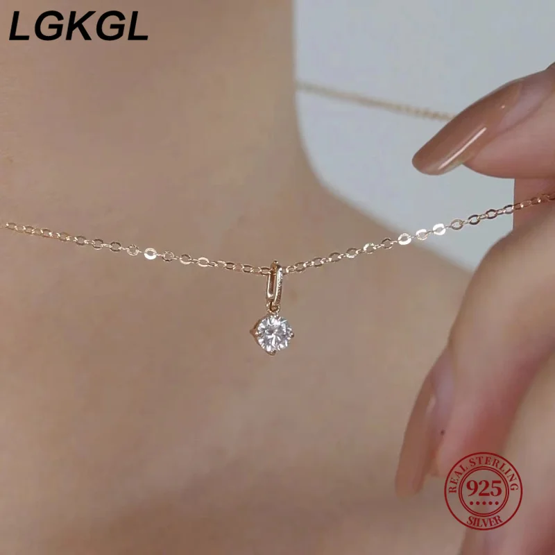 LGKGL Fashion 100% 925 Sterling Silver Necklace For Women 18K gold Plated 5A Zircon Pendant Necklace Real Money Fine Jewelry 6