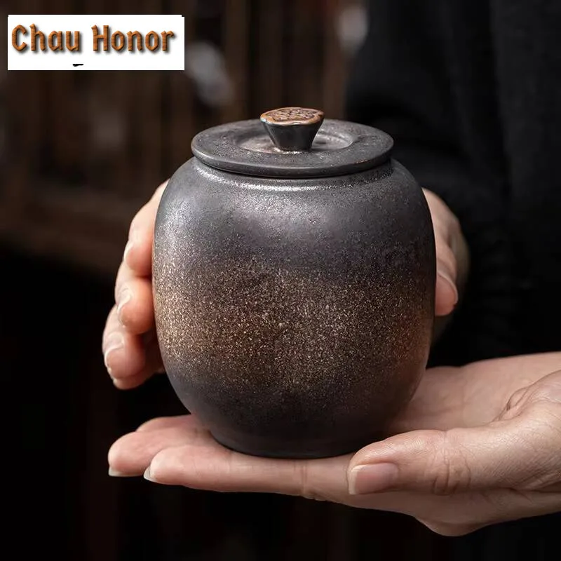 Japanese Gilding Iron Glaze Small Size Ceramic Pot White Tea Puer Waking Up Tea Jar Storage Tea Warehouse Tea Storage Teaware